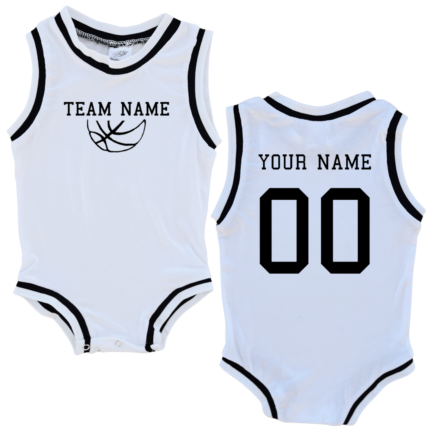 Personalized TEAM Basketball Jersey Baby Bodysuit Personalized with Name and Number (Front & Back)