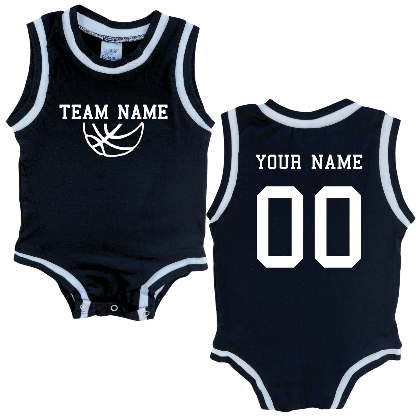 Personalized TEAM Basketball Jersey Baby Bodysuit Personalized with Name and Number (Front & Back)