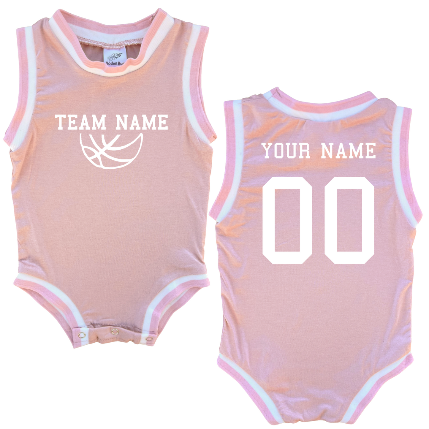 Personalized TEAM Basketball Jersey Baby Bodysuit Personalized with Name and Number (Front & Back)