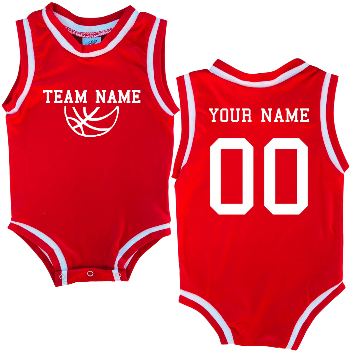 Personalized TEAM Basketball Jersey Baby Bodysuit Personalized with Name and Number (Front & Back)