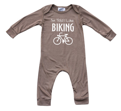 I'm Told I Like Biking Long Sleeve Romper Silky Light Brown