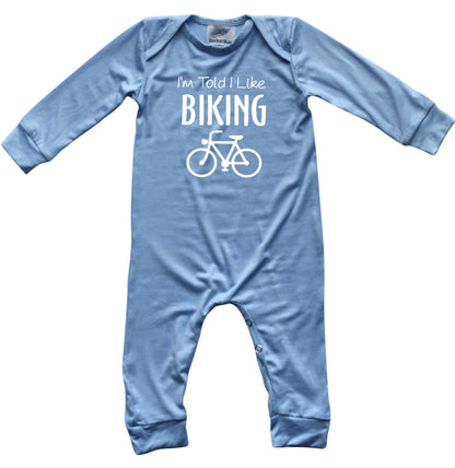 I'm Told I Like Biking Long Sleeve Romper Silky Light Blue