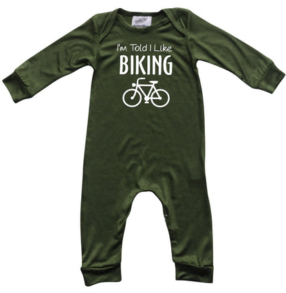 I'm Told I Like Biking Long Sleeve Romper Silky Army Green