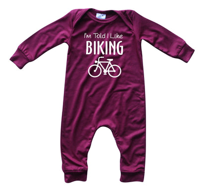 I'm Told I Like Biking Long Sleeve Romper Silky Wine