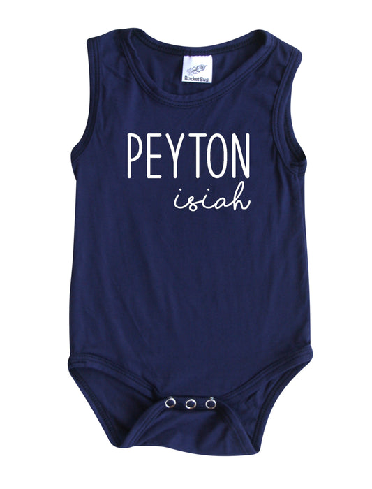 First + Middle Name Personalized (Modern Cursive) Custom Silky Sleeveless Baby Bodysuit
