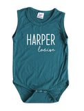 First + Middle Name Personalized (Modern Cursive) Custom Silky Sleeveless Baby Bodysuit