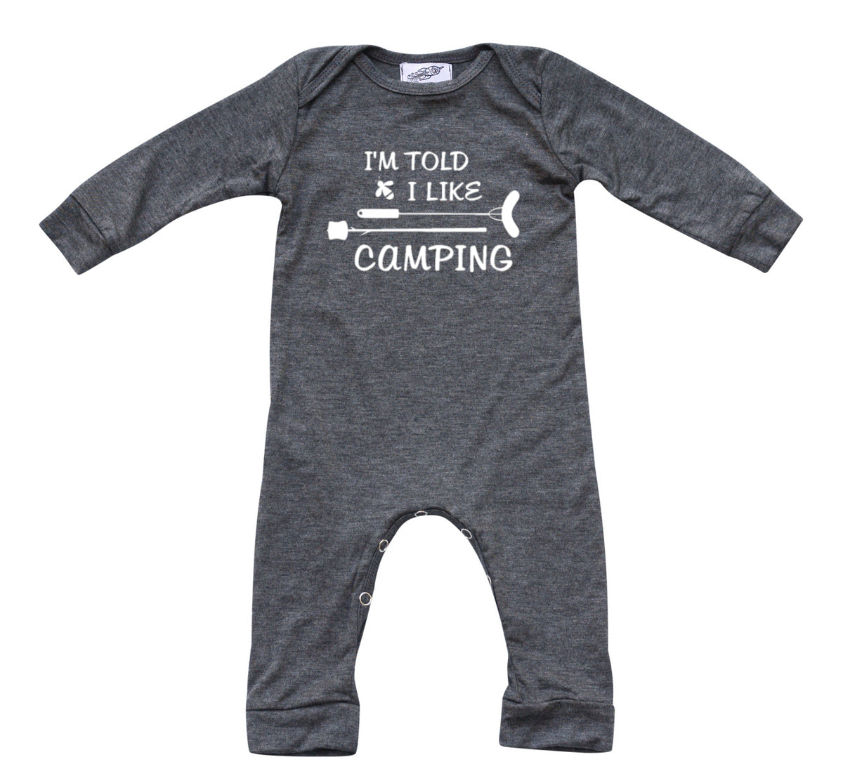 I'm Told I Like Camping Long Sleeve Romper Silky Heather Gray