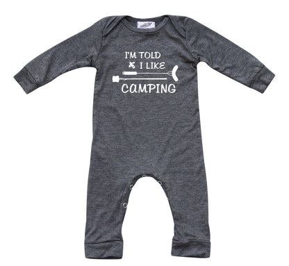 I'm Told I Like Camping Long Sleeve Romper Silky Heather Gray