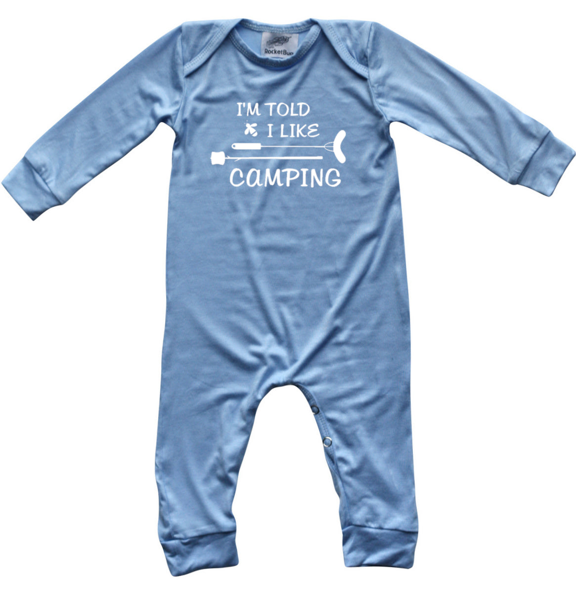 I'm Told I Like Camping Long Sleeve Romper Silky Light Blue