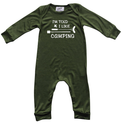 I'm Told I Like Camping Long Sleeve Romper Silky Army Green