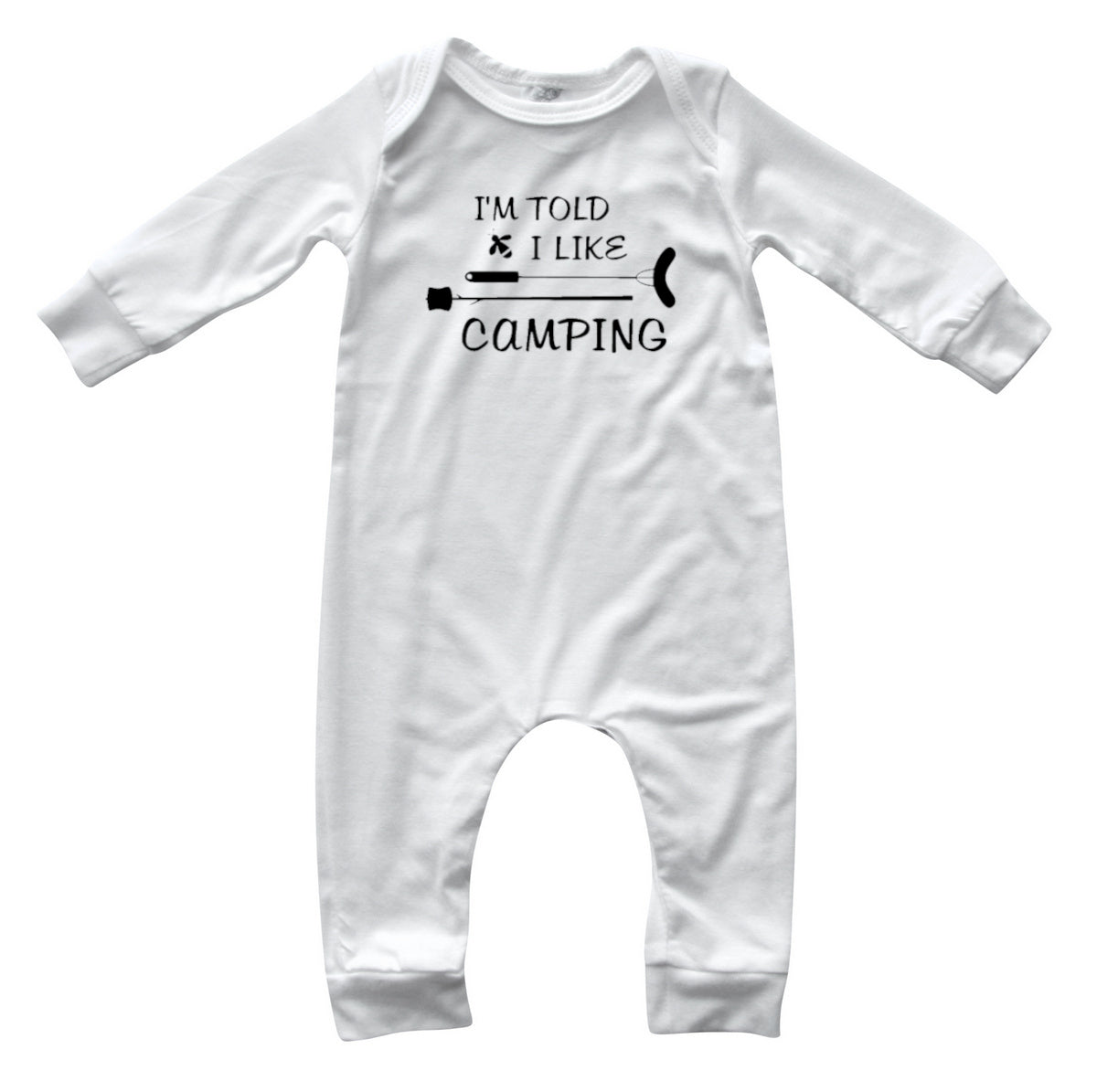 I'm Told I Like Camping Long Sleeve Romper Silky Off White