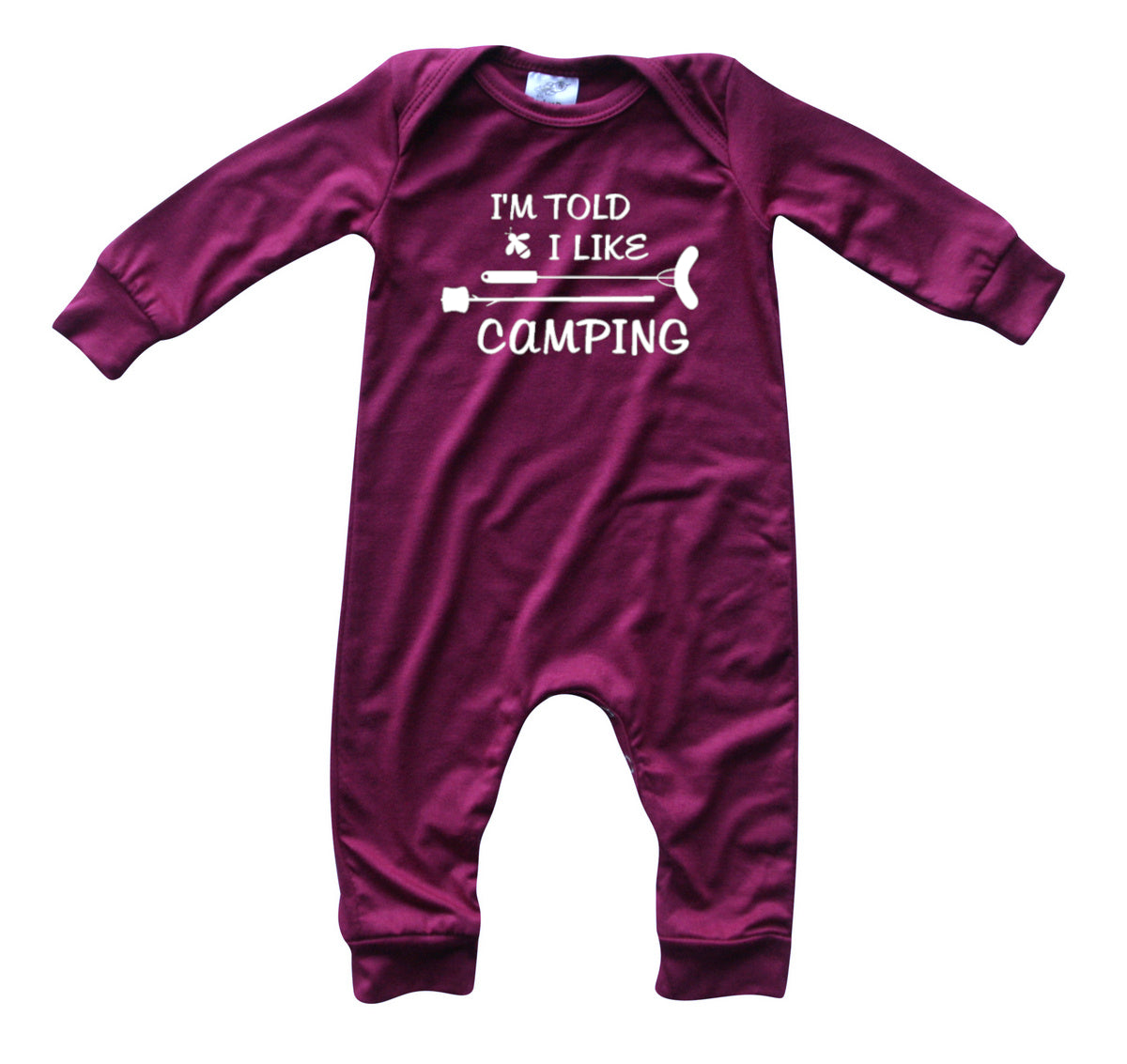 I'm Told I Like Camping Long Sleeve Romper Silky Wine
