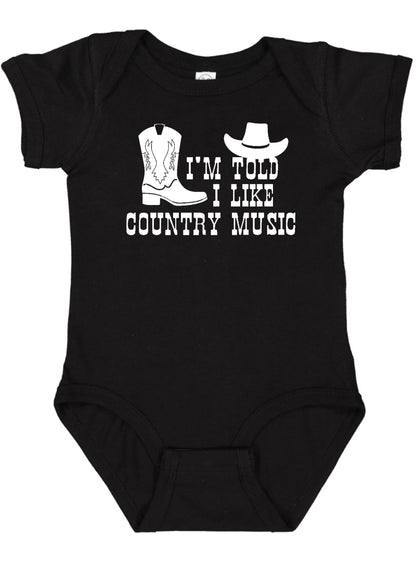 I'm Told I Like Country Music Silhouette Baby Bodysuit