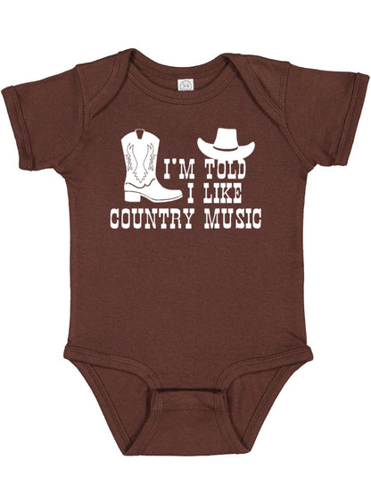 I'm Told I Like Country Music Silhouette Baby Bodysuit