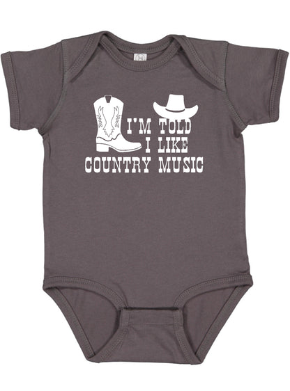 I'm Told I Like Country Music Silhouette Baby Bodysuit