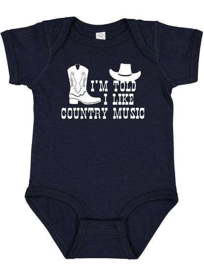 I'm Told I Like Country Music Silhouette Baby Bodysuit