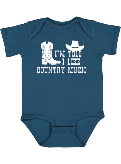 I'm Told I Like Country Music Silhouette Baby Bodysuit