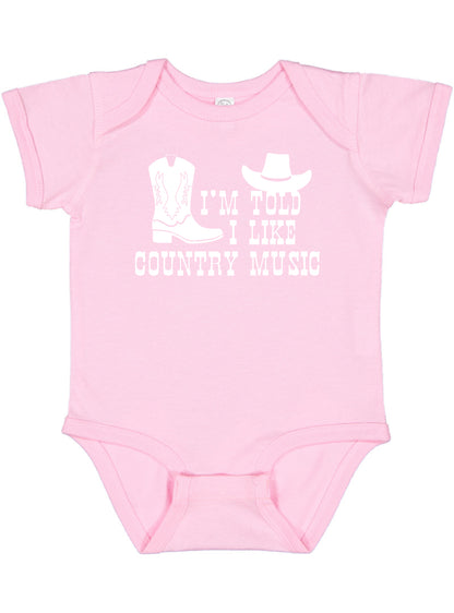 I'm Told I Like Country Music Silhouette Baby Bodysuit