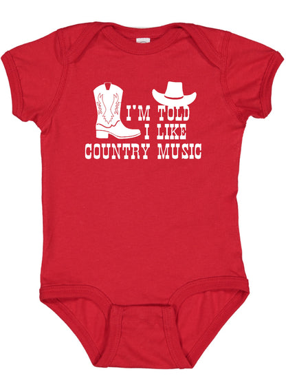 I'm Told I Like Country Music Silhouette Baby Bodysuit