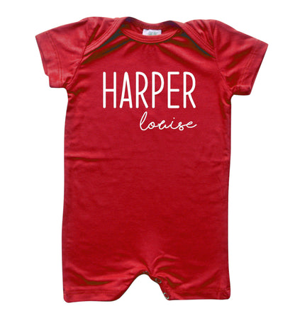 Personalized First + Middle Name (Modern Cursive) Silky Baby Romper Shorts for Boys and Girls