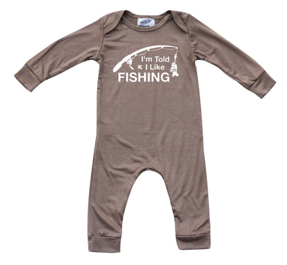 I'm Told I Like Fishing Long Sleeve Romper Silky Light Brown