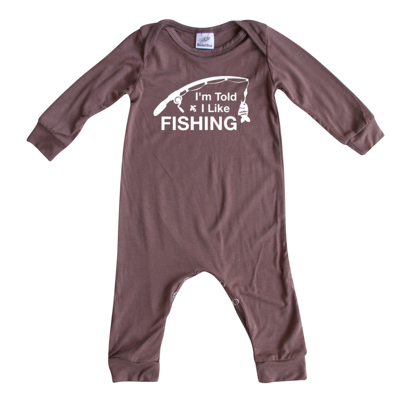 I'm Told I Like Fishing Long Sleeve Romper Silky Dark Mauve