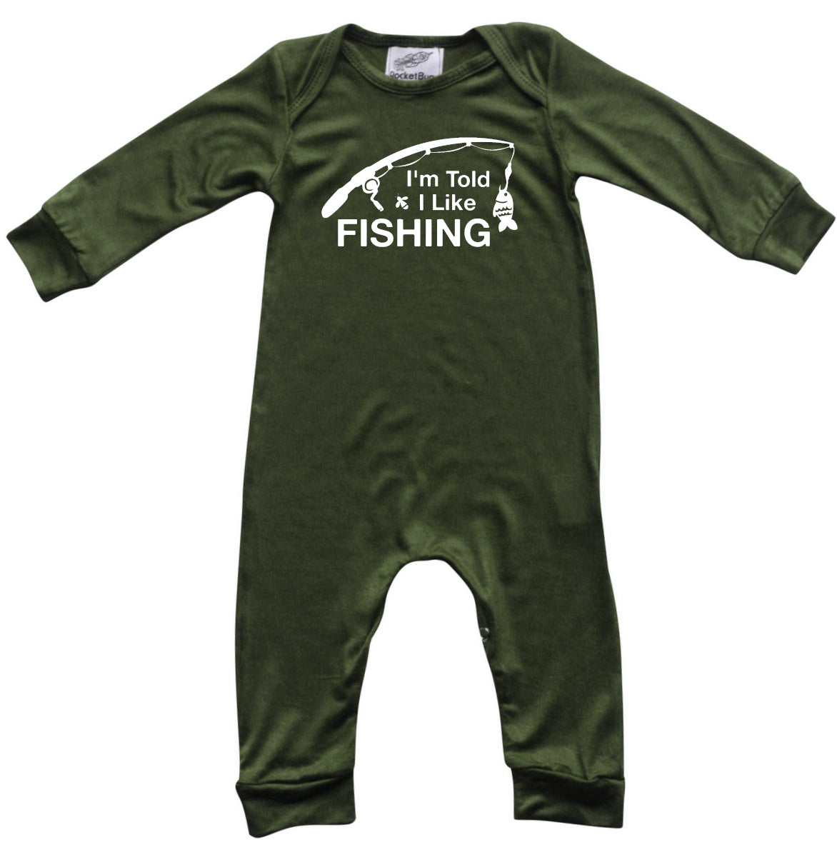I'm Told I Like Fishing Long Sleeve Romper Silky Army Green