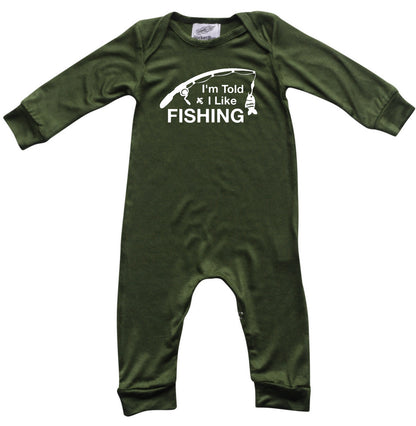 I'm Told I Like Fishing Long Sleeve Romper Silky Army Green