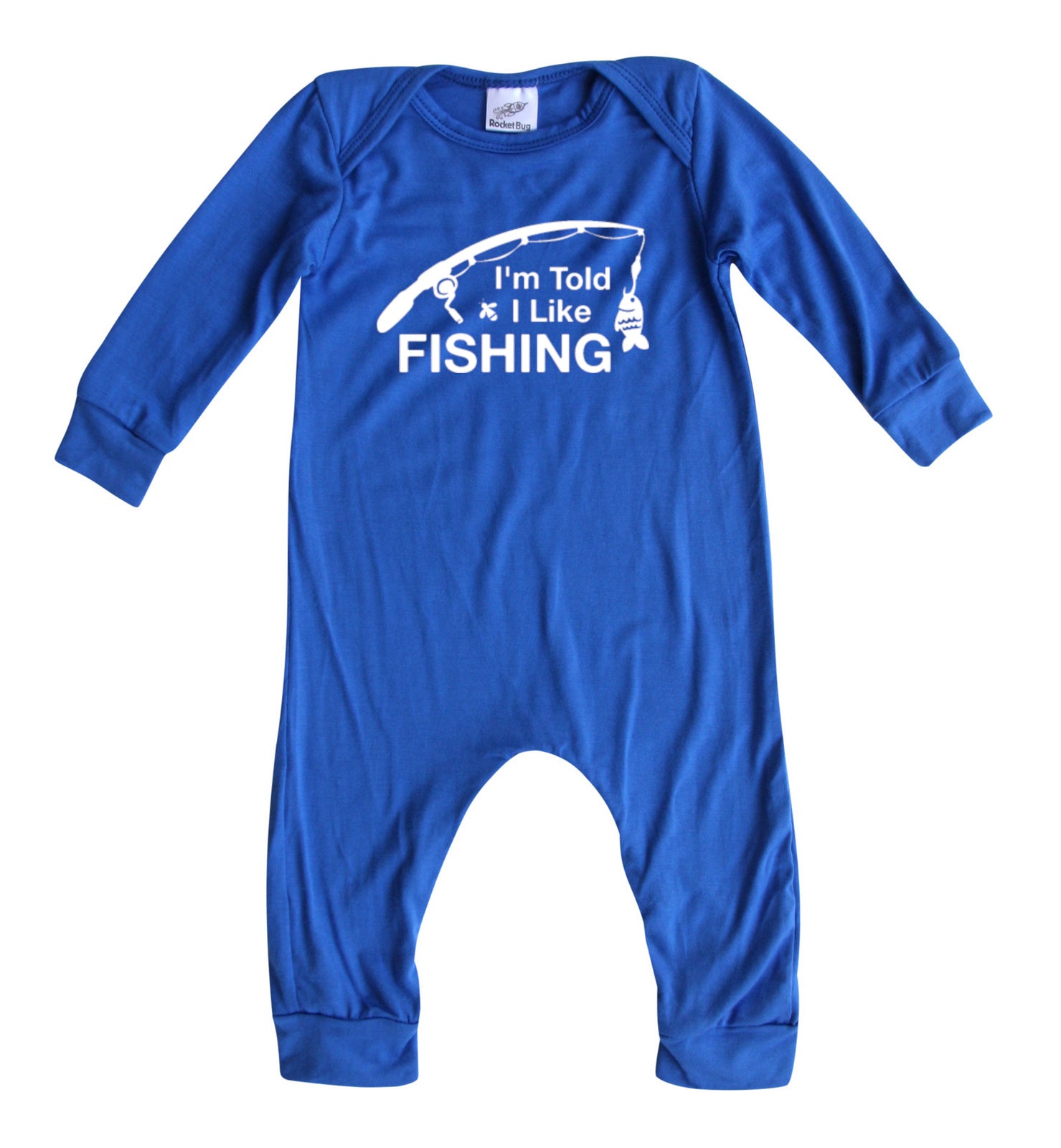 I'm Told I Like Fishing Long Sleeve Romper Silky Royal Blue