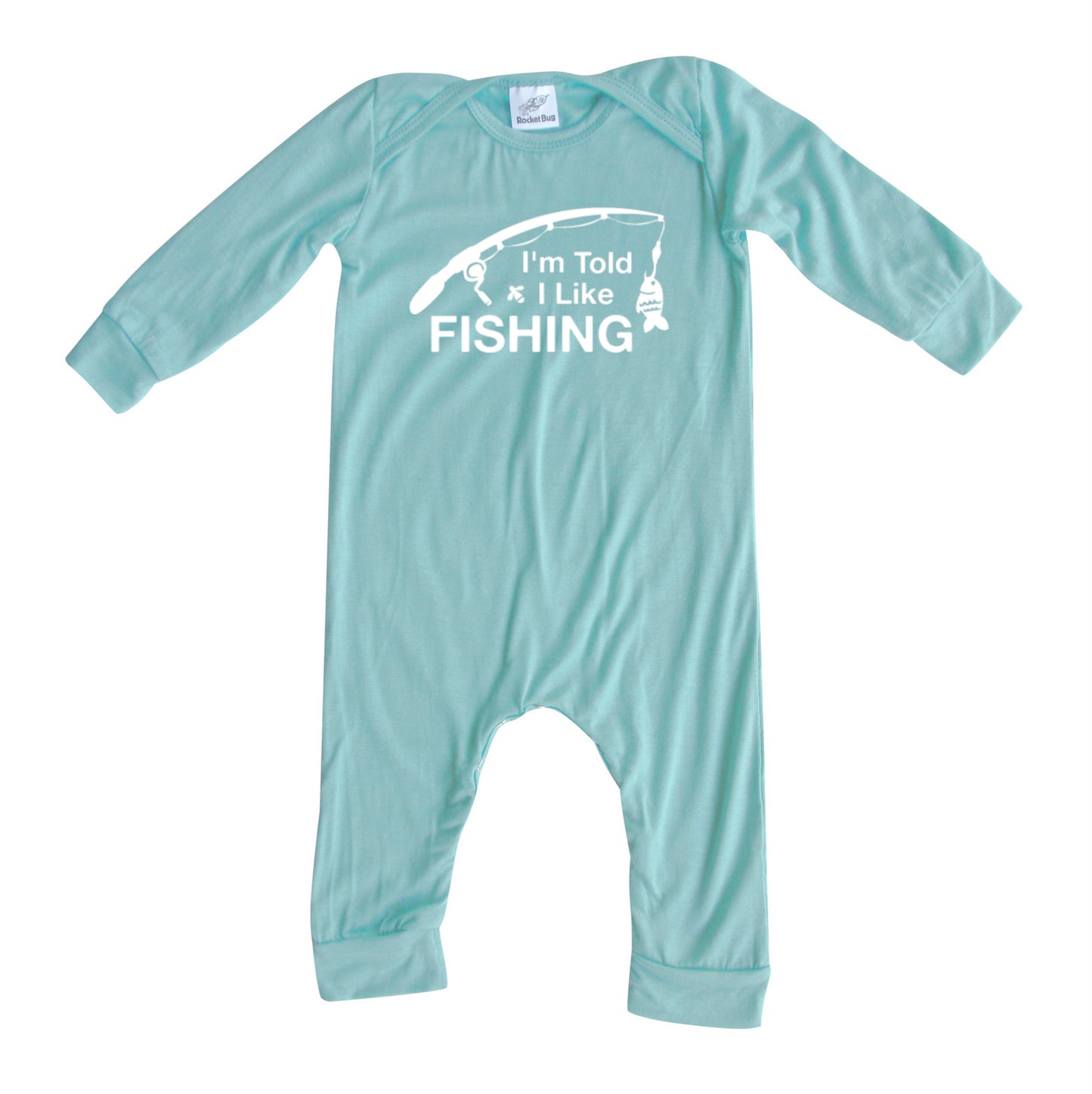 I'm Told I Like Fishing Long Sleeve Romper Silky Seafoam