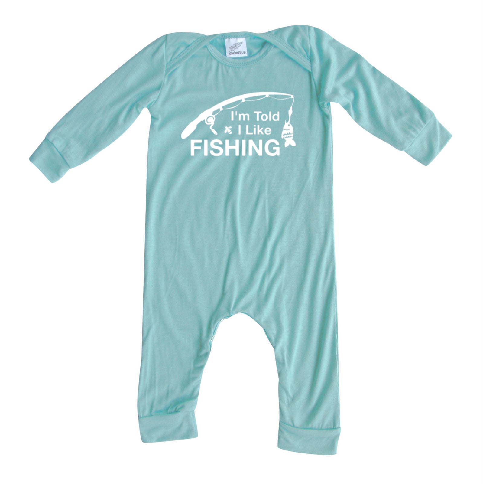 I'm Told I Like Fishing Long Sleeve Romper Silky Seafoam