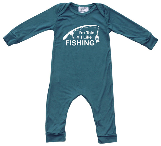 I'm Told I Like Fishing Long Sleeve Romper Silky Midnight Teal
