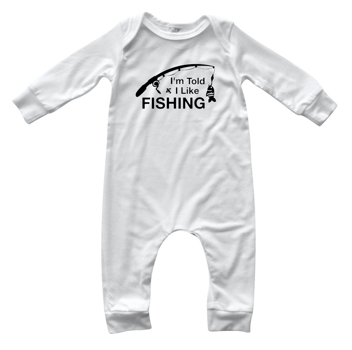 I'm Told I Like Fishing Long Sleeve Romper Silky Off White