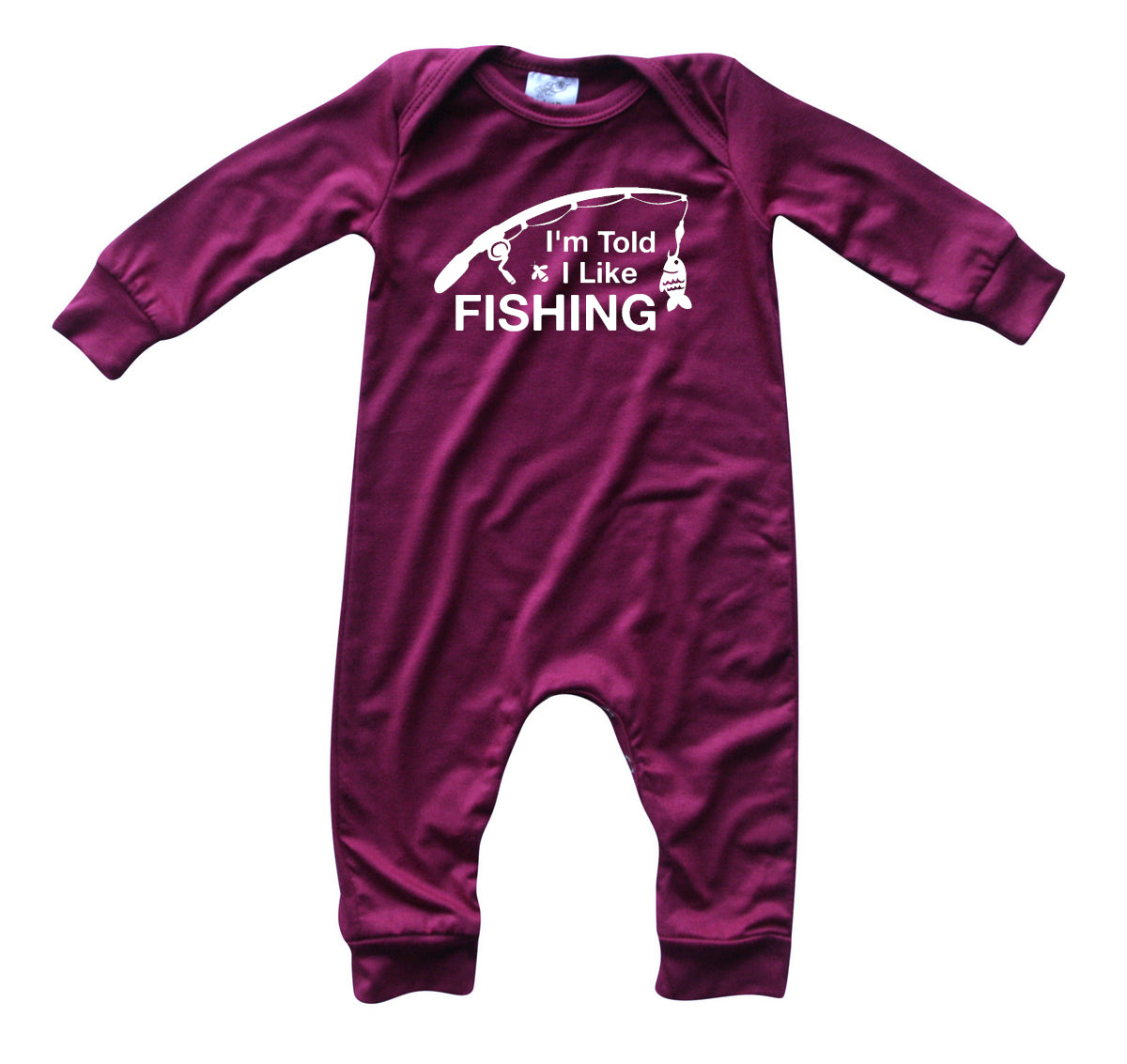 I'm Told I Like Fishing Long Sleeve Romper Silky Wine