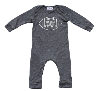 I'm Told I Like Football Long Sleeve Romper Silky Heather Gray