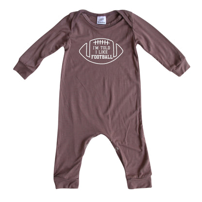 I'm Told I Like Football Long Sleeve Romper Silky Dark Mauve