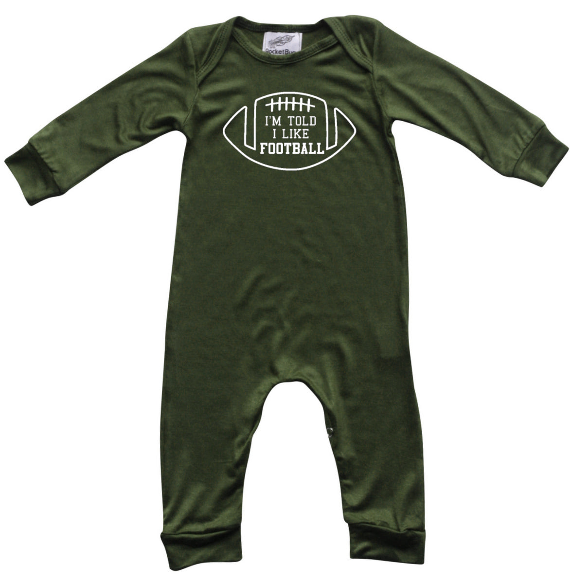 I'm Told I Like Football Long Sleeve Romper Silky Army Green