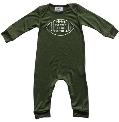 I'm Told I Like Football Long Sleeve Romper Silky Army Green
