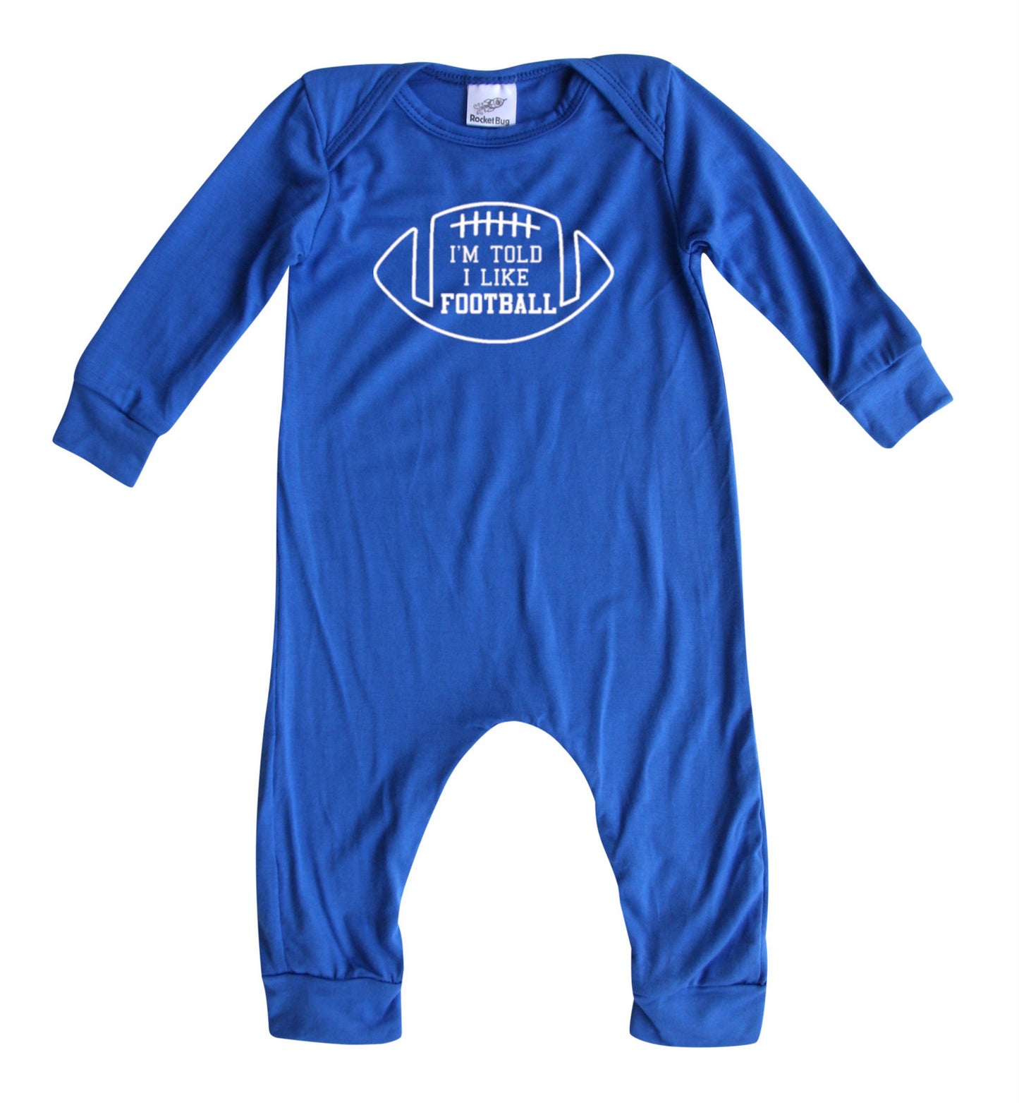 I'm Told I Like Football Long Sleeve Romper Silky Royal Blue