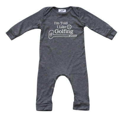 I'm Told I Like Golfing Long Sleeve Romper Silky Heather Gray