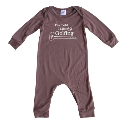 I'm Told I Like Golfing Long Sleeve Romper Silky Dark Mauve