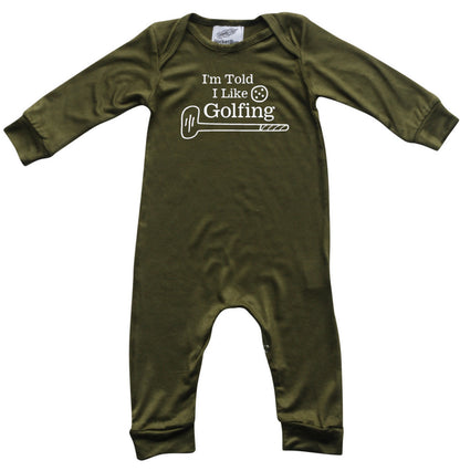 I'm Told I Like Golfing Long Sleeve Romper Silky Army Green