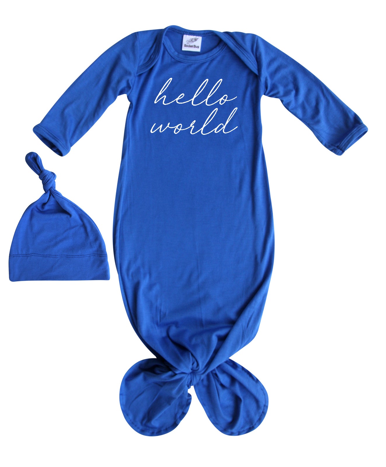 "Hello World" Silky Knotted Baby Gown with Knotted Hat for Boys & Girls