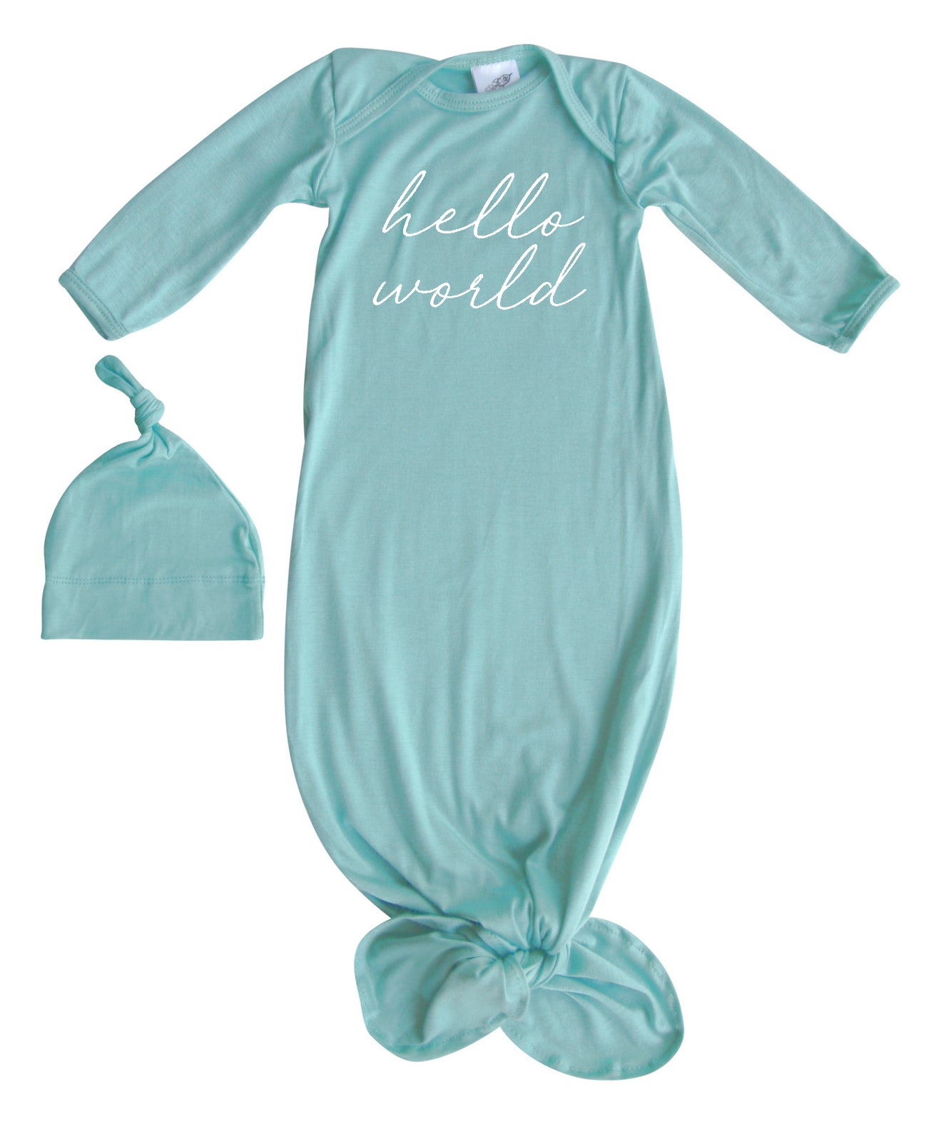 "Hello World" Silky Knotted Baby Gown with Knotted Hat for Boys & Girls