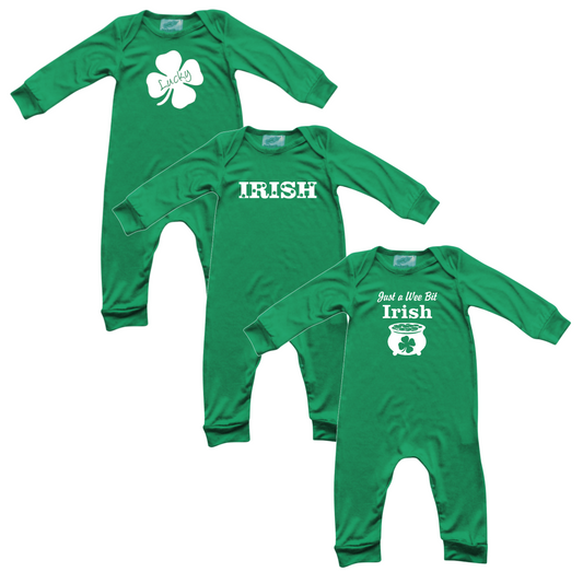 Green St. Patrick's Day Long Sleeve Baby Jumpsuit Romper