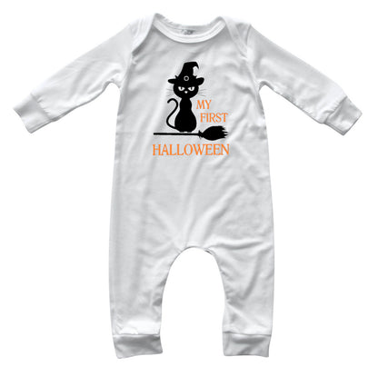 First Halloween Kitty Black Baby Romper outfit White
