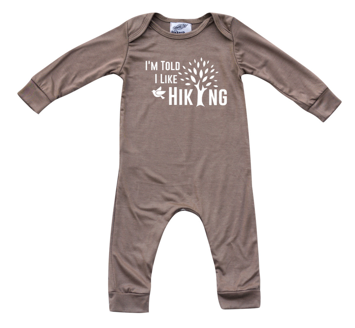 I'm Told I Like Hiking Long Sleeve Romper Silky Light Brown