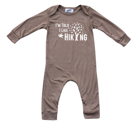 I'm Told I Like Hiking Long Sleeve Romper Silky Light Brown