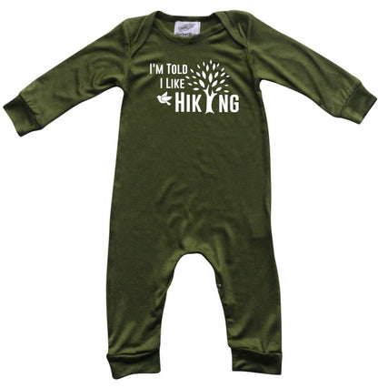 I'm Told I Like Hiking Long Sleeve Romper Silky Army Green