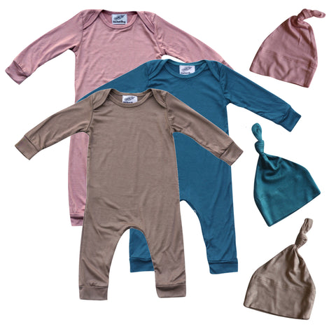 Silky Long Sleeve Baby Romper with Matching Hat-Boys, Girls, Gender Neutral